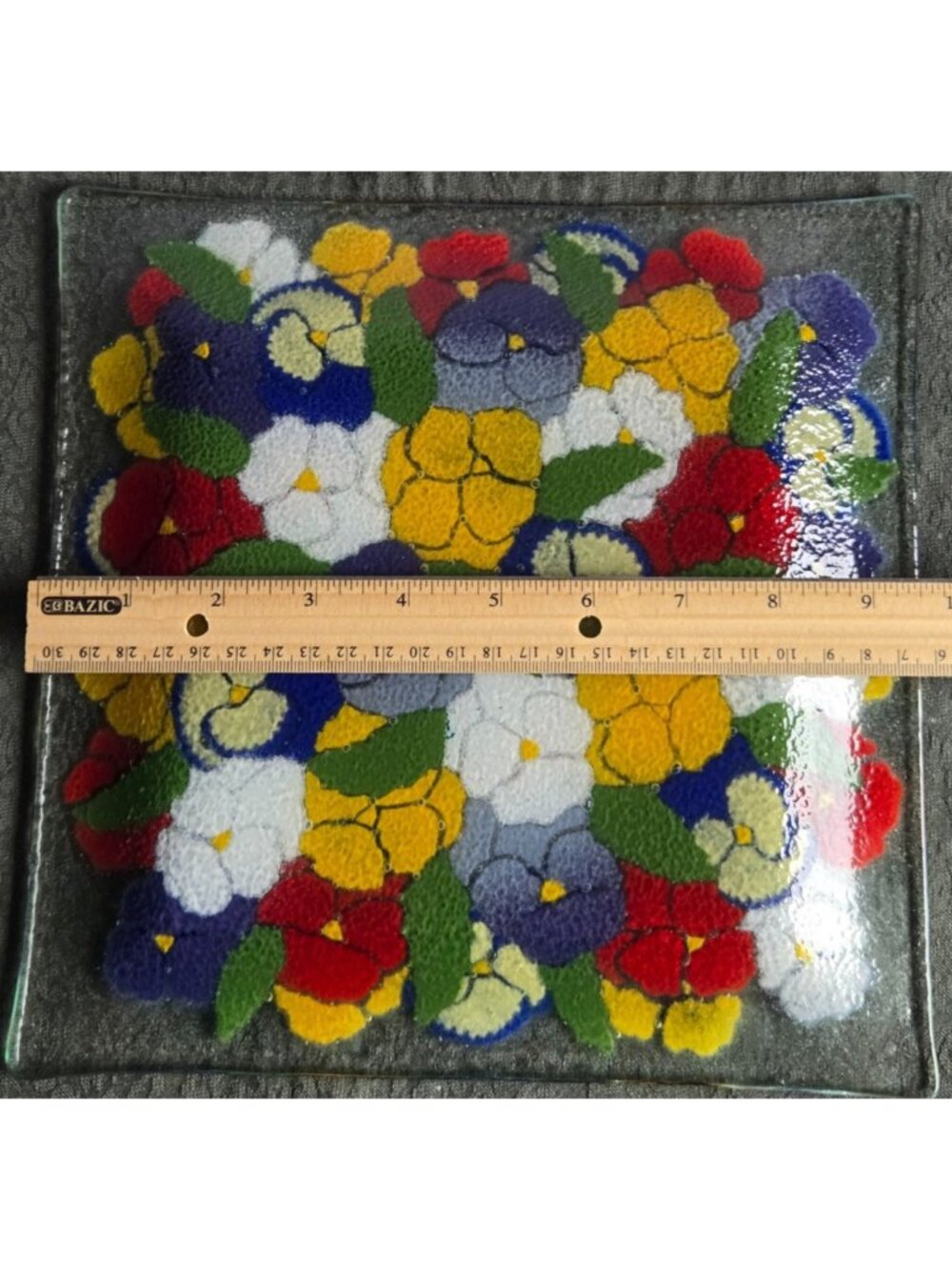Peggy Karr Pansies Platter/Plate 9.5-inch Fused Glass Serving Dish Vintage - Picture 4 of 10